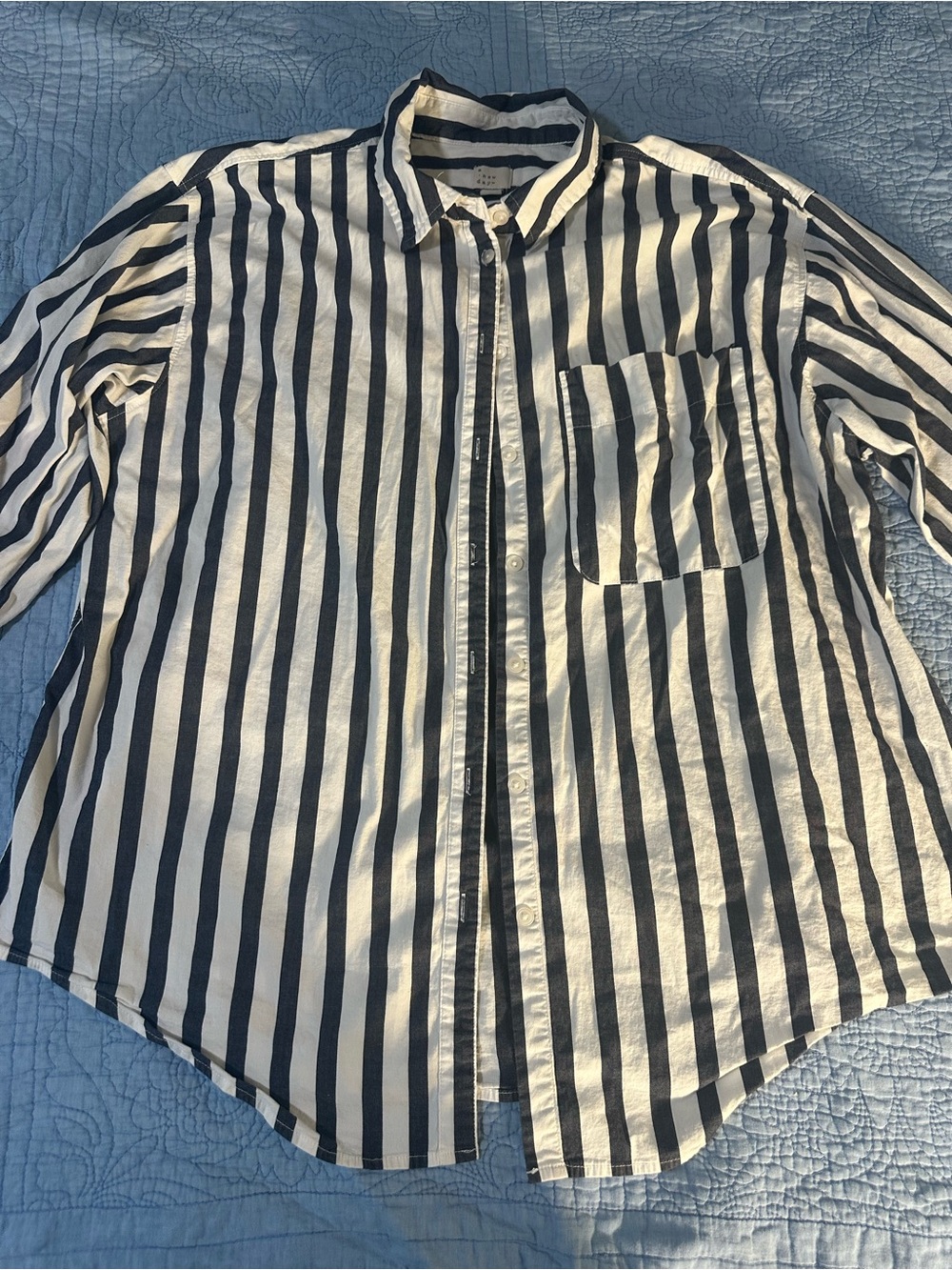 Women’s A New Day Blue and White Striped Long Sleeve Button Up Shirt, Size XXL